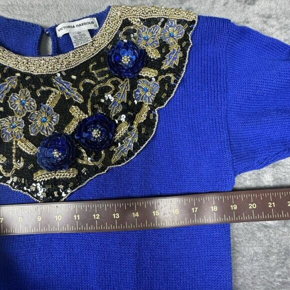 VTG Victoria Harbour Sweater Tunic Shirt Women's Size M Royal Blue Beaded Sequin - Picture 11 of 13